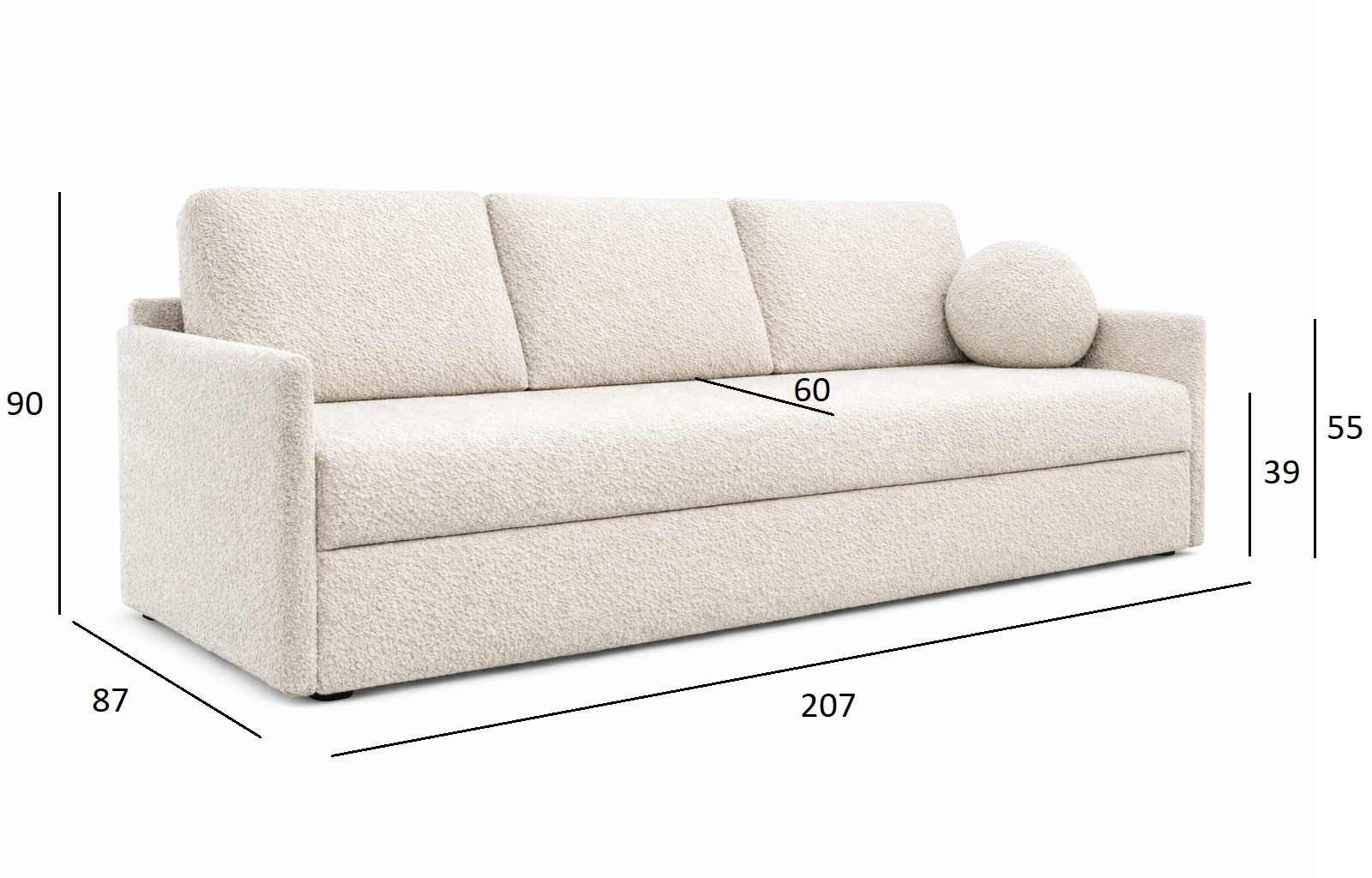 SISI Nowoczesna kanapa trzyosobowa z funkcja spania do salonu, w tkaninie Boucle - zdjęcie produktu